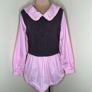 Anthropologie Maeve Layered Sweater Vest Top Medium Women Brown Pink Poplin Knit